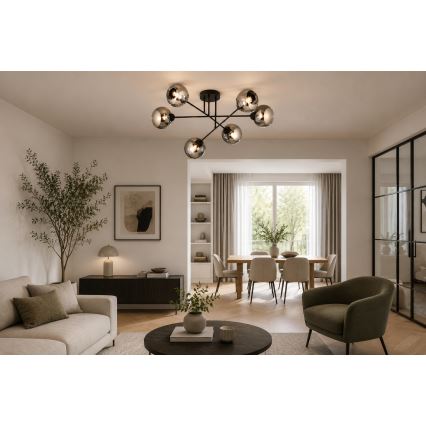 Brilagi - Lampadario a montaggio superficiale DIOR 6xE27/60W/230V nero/grigio fumé