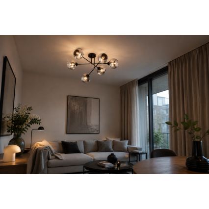 Brilagi - Lampadario a montaggio superficiale DIOR 6xE27/60W/230V nero/grigio fumé