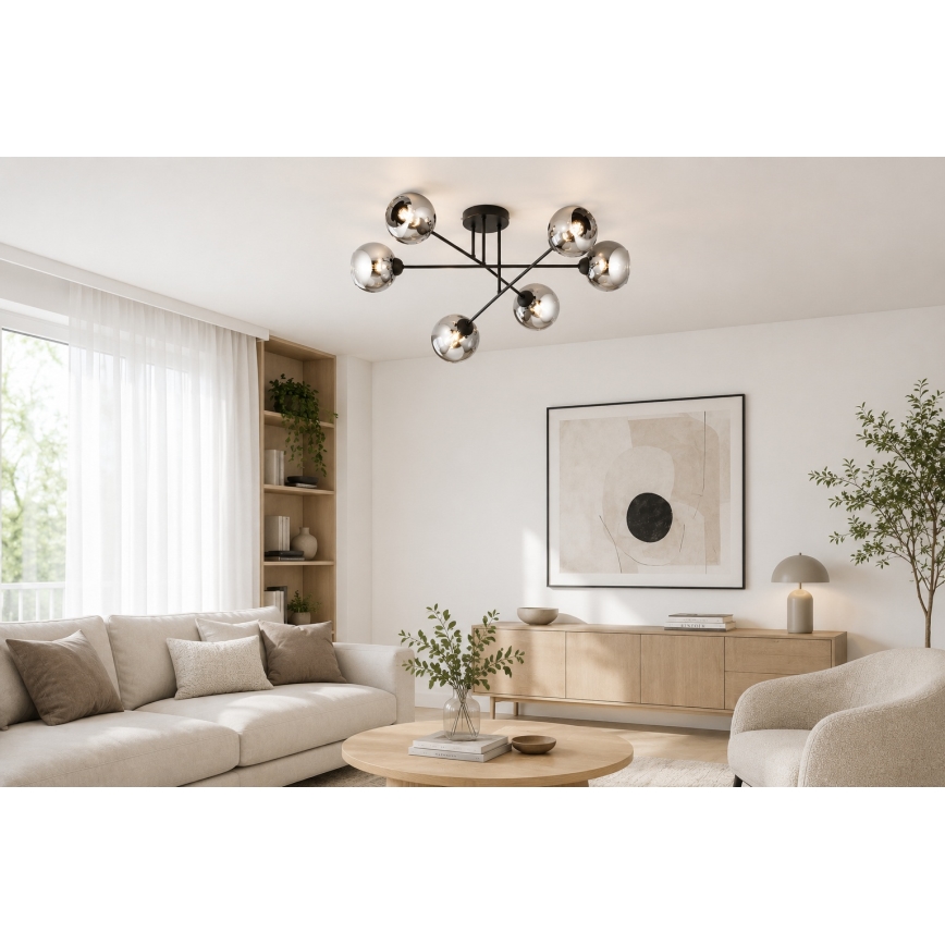 Brilagi - Lampadario a montaggio superficiale DIOR 6xE27/60W/230V nero/grigio fumé