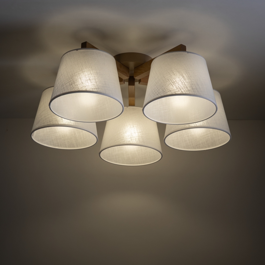 Brilagi - Lampadario a montaggio superficiale LATTE SABIA 5xE27/60W/230V pino/bianco