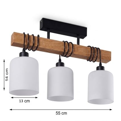 Brilagi - Lampadario a montaggio superficiale WOOD GLASS 3xE27/60W/230V pino/nero/bianco