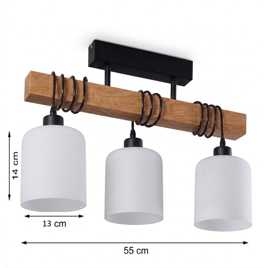 Brilagi - Lampadario a montaggio superficiale WOOD GLASS 3xE27/60W/230V pino/nero/bianco