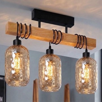 Brilagi - Lampadario a montaggio superficiale WOOD GLASS 3xE27/60W/230V pino/nero/marrone fumé