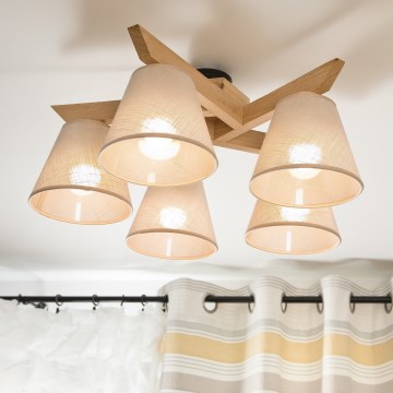 Brilagi - Lampadario a plafone ANTHONY 5xE14/40W/230V quercia/beige