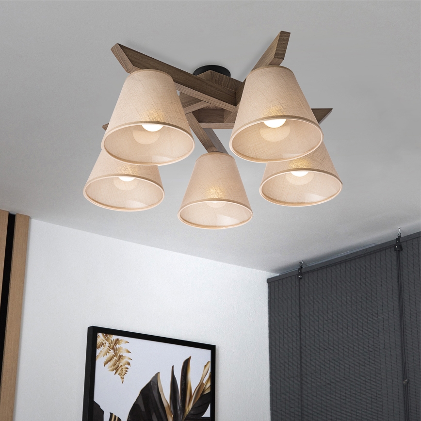 Brilagi - Lampadario a plafone ANTHONY 5xE14/40W/230V quercia/beige