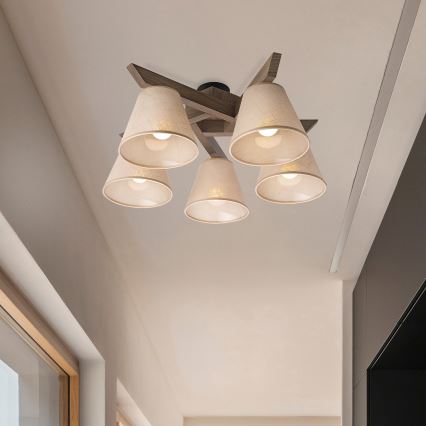 Brilagi - Lampadario a plafone ANTHONY 5xE14/40W/230V quercia/beige