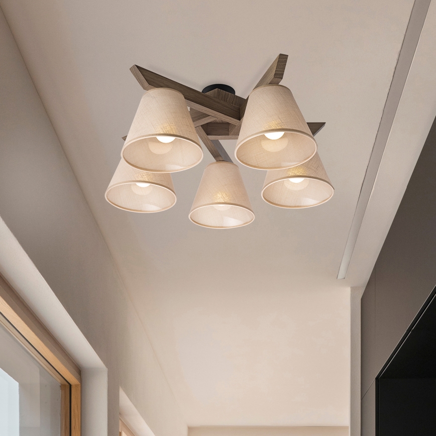Brilagi - Lampadario a plafone ANTHONY 5xE14/40W/230V quercia/beige