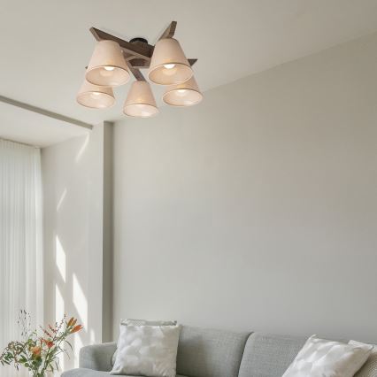 Brilagi - Lampadario a plafone ANTHONY 5xE14/40W/230V quercia/beige