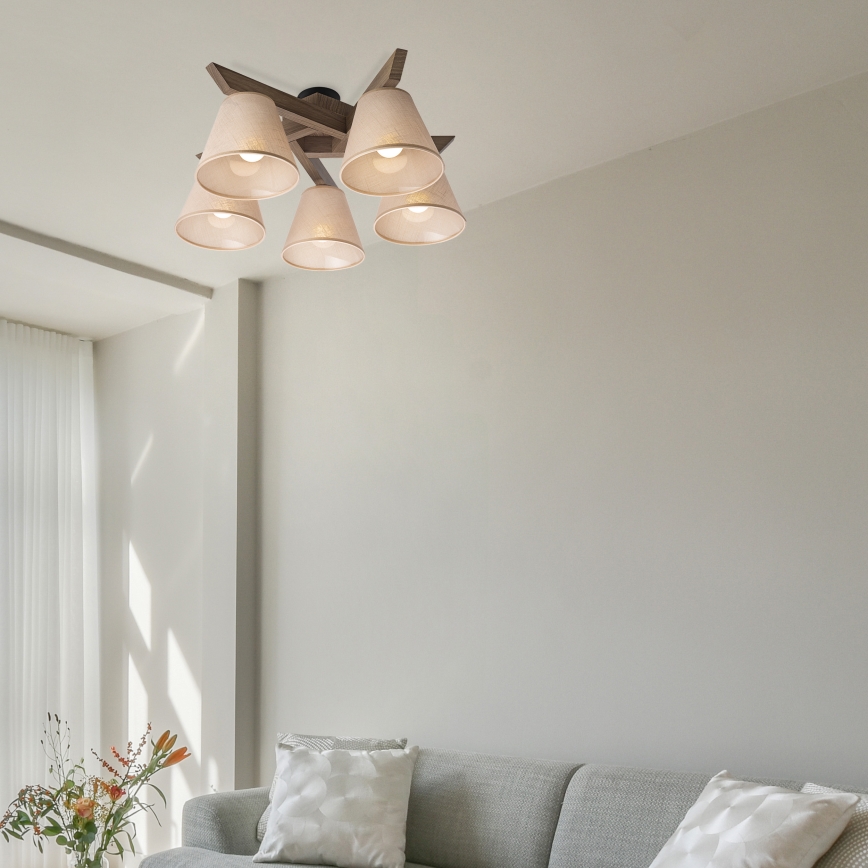 Brilagi - Lampadario a plafone ANTHONY 5xE14/40W/230V quercia/beige
