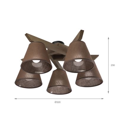 Brilagi - Lampadario a plafone ANTHONY 5xE14/40W/230V quercia/marrone