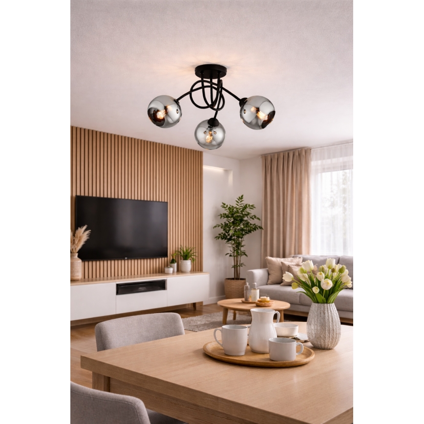 Brilagi - Lampadario a plafone DIOR 3xE27/60W/230V nero/grigio fumé