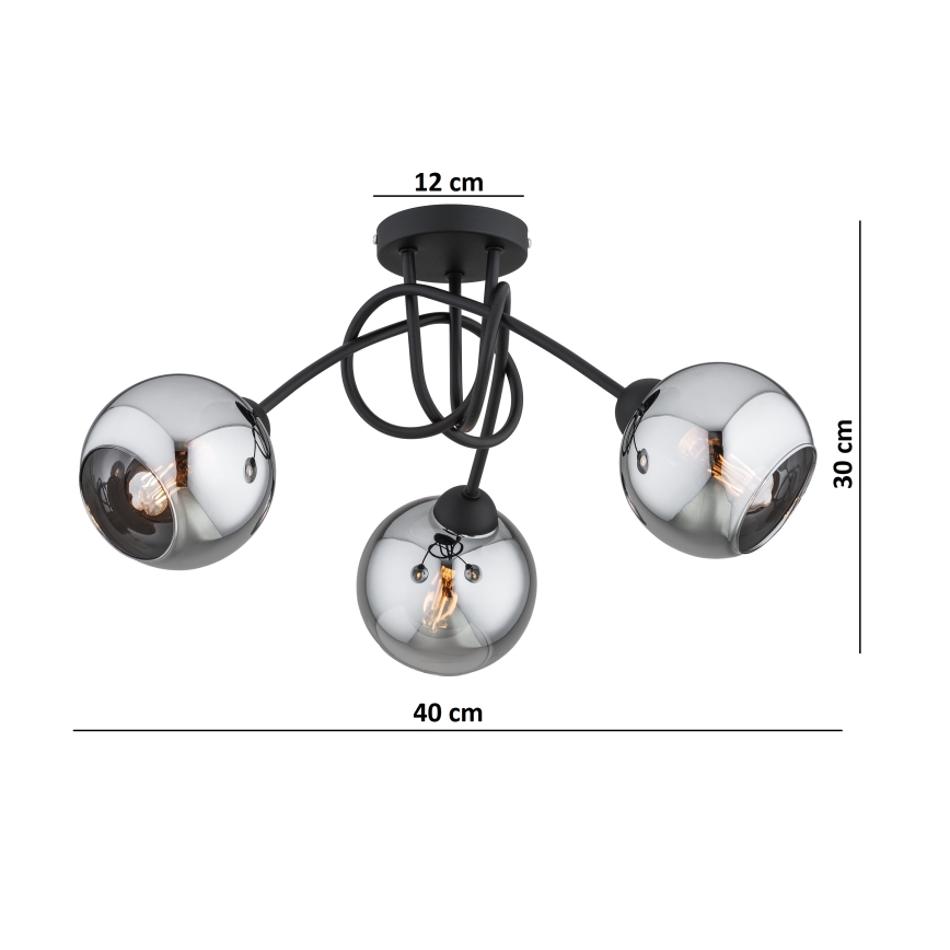 Brilagi - Lampadario a plafone DIOR 3xE27/60W/230V nero/grigio fumé
