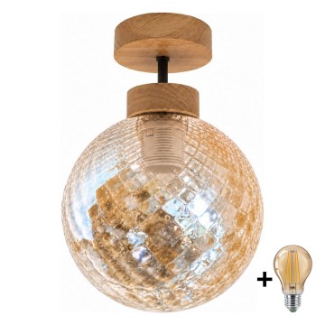 BRILAGI - Lampadario a plafone LED RETRO GLASS 1xE27/60W/230V Ø 17 cm rovere/beige fumé