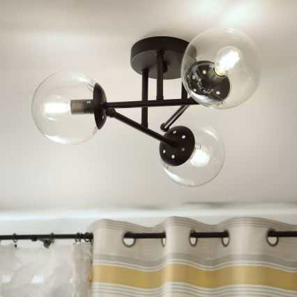 Brilagi - Lampadario a plafone MALIVA 3xE14/15W/230V nero/trasparente