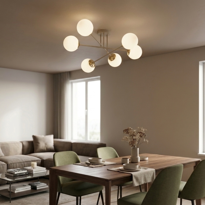 Brilagi - Lampadario a plafone MILO 6xE27/60W/230V beige/oro