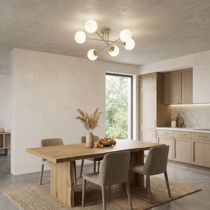 Brilagi - Lampadario a plafone MILO 6xE27/60W/230V beige/oro