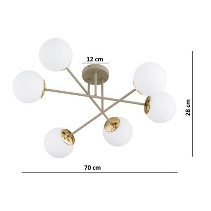 Brilagi - Lampadario a plafone MILO 6xE27/60W/230V beige/oro