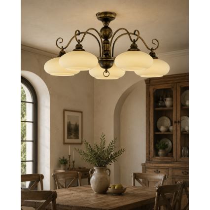 Brilagi - Lampadario a plafone MOLLERO 5xE27/15W/230V Ø 84 cm bronzo/patina