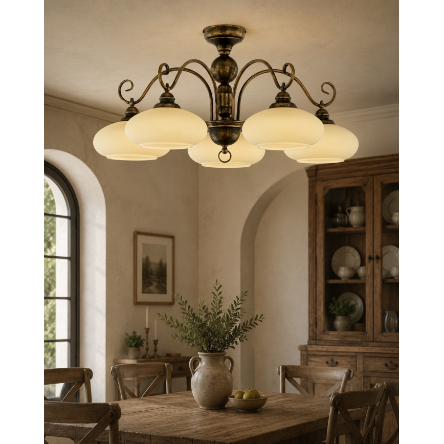 Brilagi - Lampadario a plafone MOLLERO 5xE27/15W/230V Ø 84 cm bronzo/patina