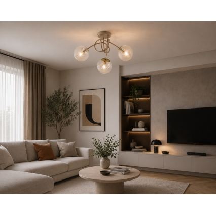 Brilagi - Lampadario a plafone STELLA 3xE27/60W/230V beige/oro