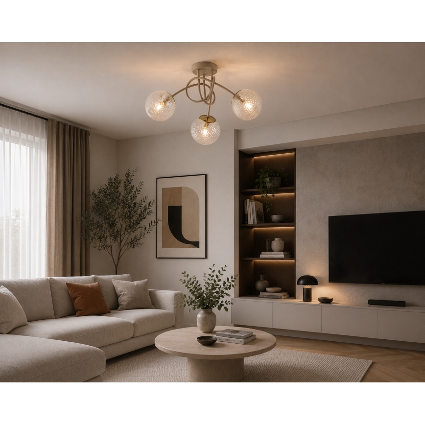 Brilagi - Lampadario a plafone STELLA 3xE27/60W/230V beige/oro