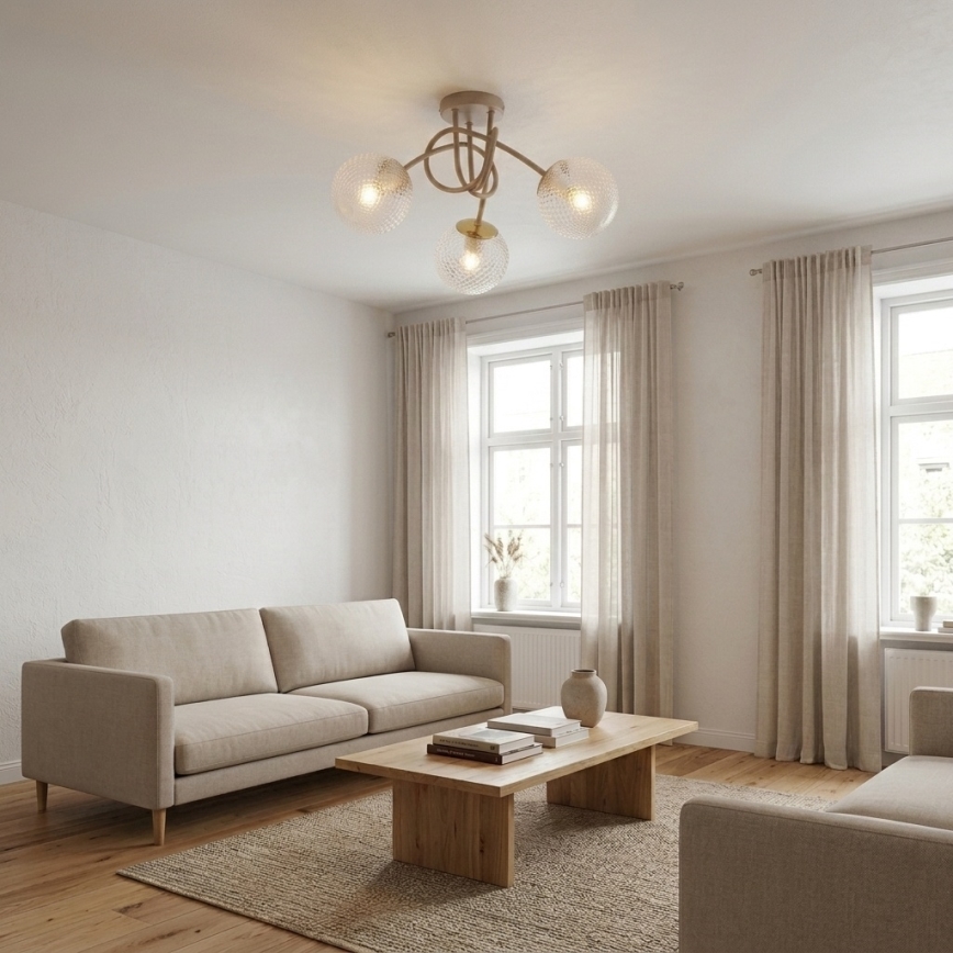 Brilagi - Lampadario a plafone STELLA 3xE27/60W/230V beige/oro