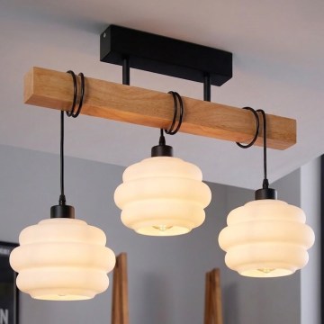 Brilagi - Lampadario a plafone WOOD GLASS 3xE27/60W/230V pino/nero/bianco