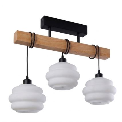 Brilagi - Lampadario a plafone WOOD GLASS 3xE27/60W/230V pino/nero/bianco