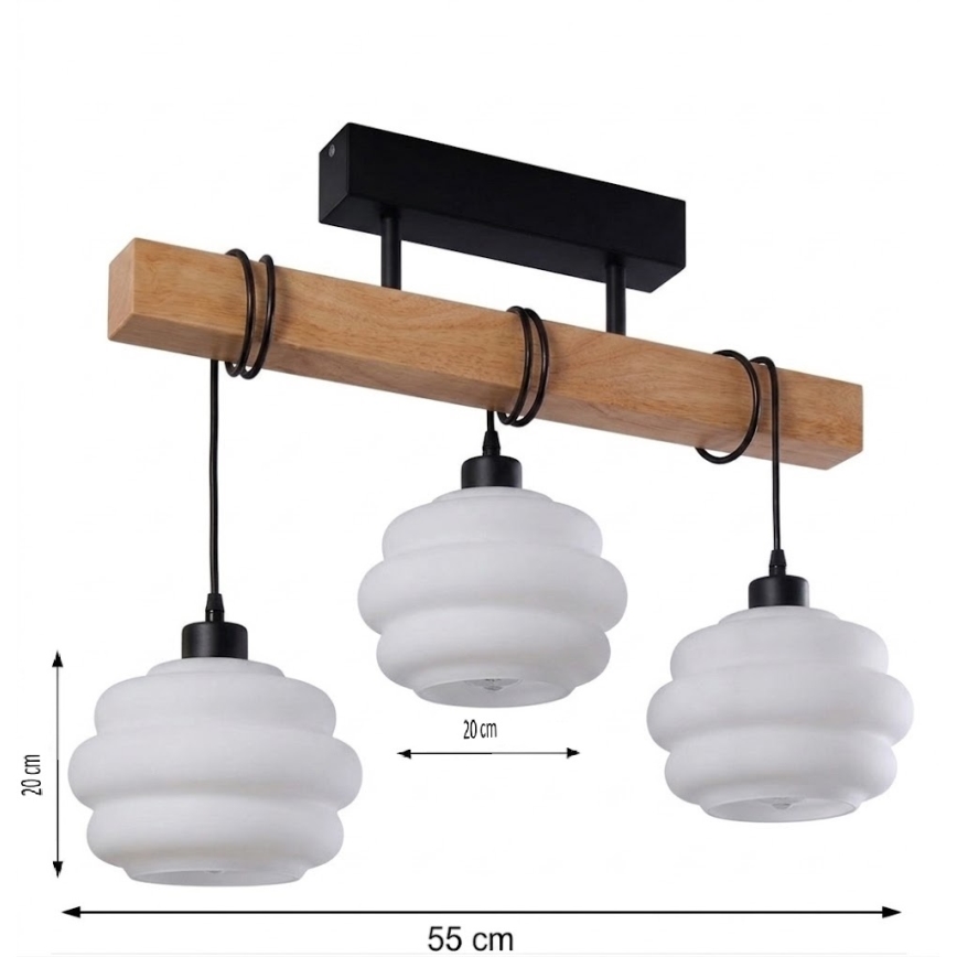 Brilagi - Lampadario a plafone WOOD GLASS 3xE27/60W/230V pino/nero/bianco