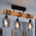 Brilagi - Lampadario a plafone WOOD GLASS 3xE27/60W/230V pino/nero/grigio fumé