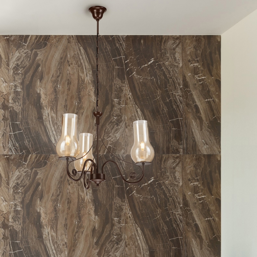 Brilagi - Lampadario a sospensione con catena COTTAGE 3xE14/40W/230V marrone