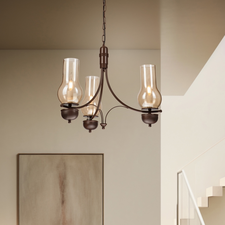 Brilagi - Lampadario a sospensione con catena COTTAGE 3xE14/40W/230V marrone