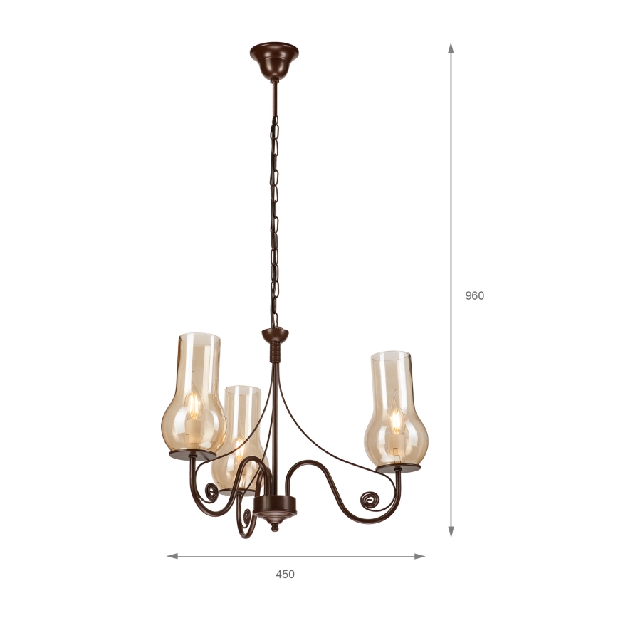 Brilagi - Lampadario a sospensione con catena COTTAGE 3xE14/40W/230V marrone