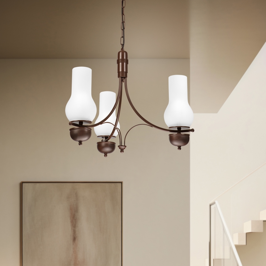 Brilagi - Lampadario a sospensione con catena COTTAGE 3xE14/40W/230V quercia/bianco
