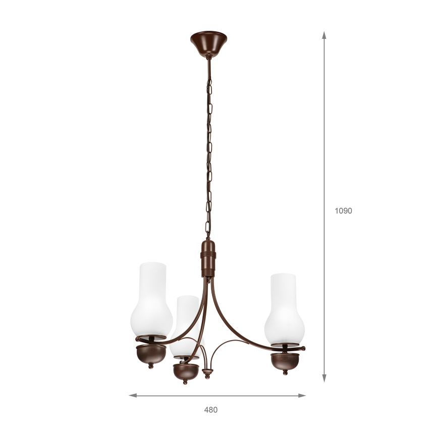 Brilagi - Lampadario a sospensione con catena COTTAGE 3xE14/40W/230V quercia/bianco