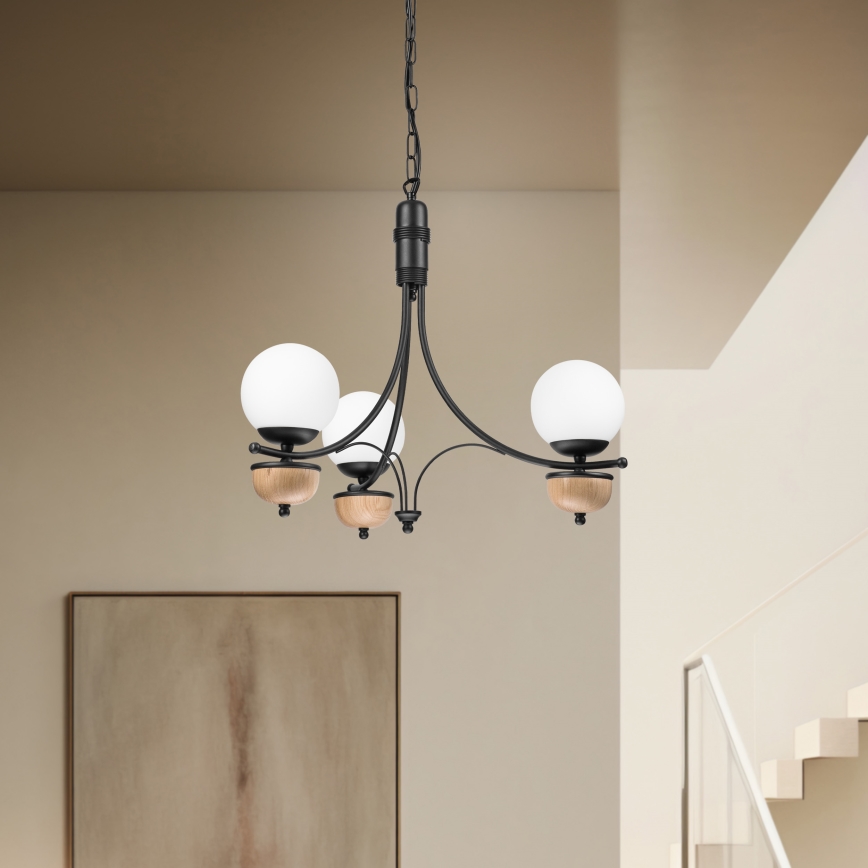Brilagi - Lampadario a sospensione con catena COTTAGE 3xG9/40W/230V faggio/bianco