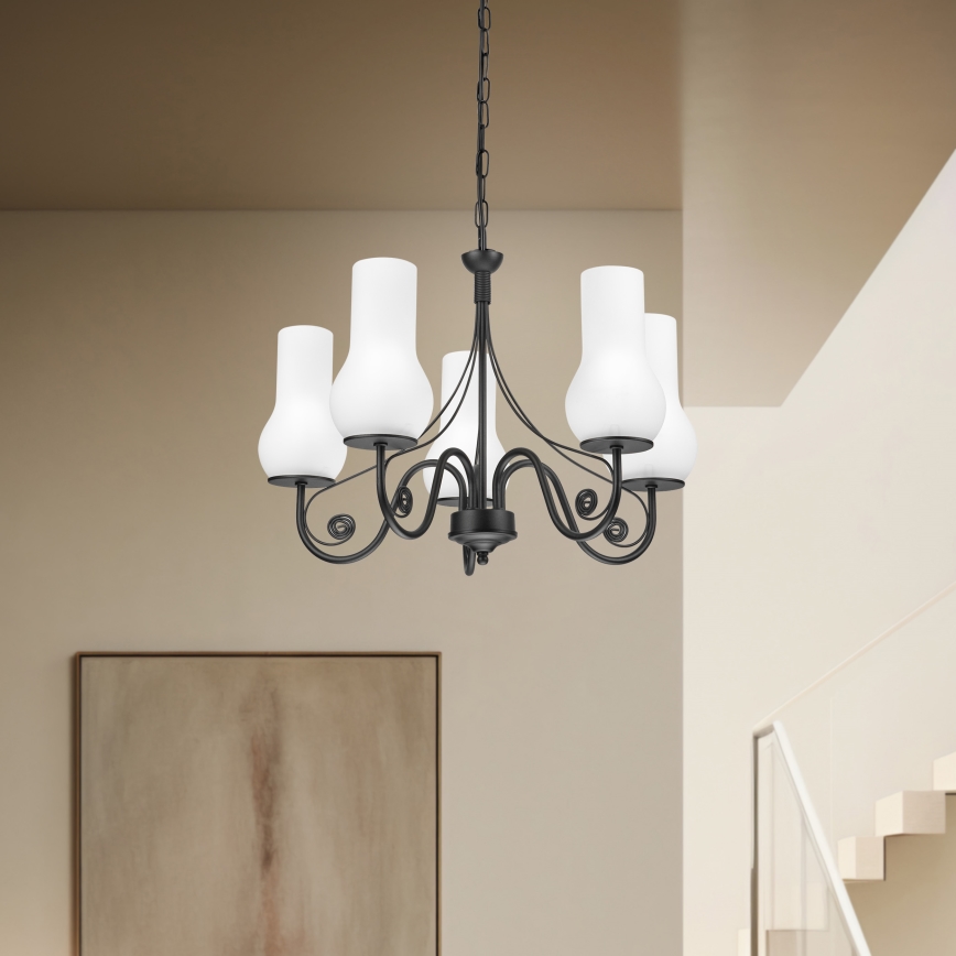 Brilagi - Lampadario a sospensione con catena COTTAGE 5xE14/40W/230V nero/bianco