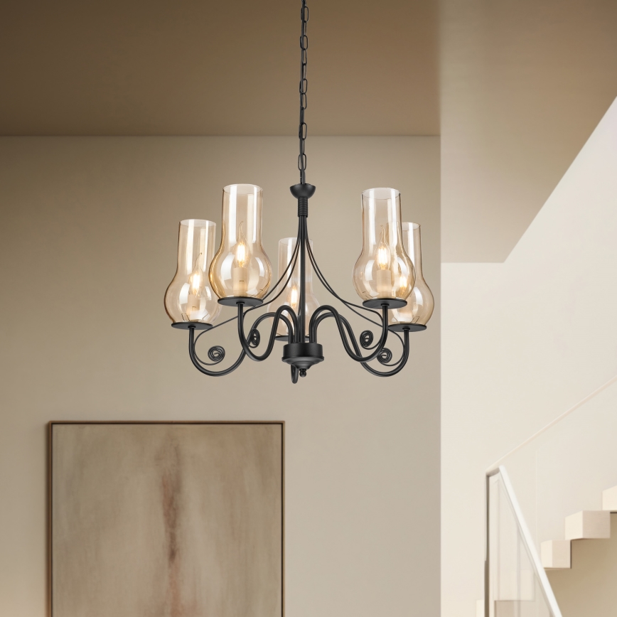 Brilagi - Lampadario a sospensione con catena COTTAGE 5xE14/40W/230V nero/marrone
