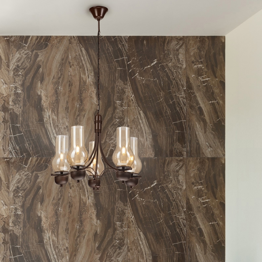 Brilagi - Lampadario a sospensione con catena COTTAGE 5xE14/40W/230V quercia/marrone