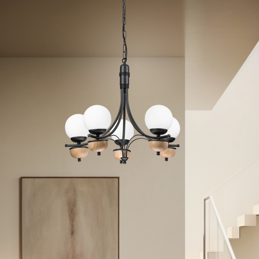 Brilagi - Lampadario a sospensione con catena COTTAGE 5xG9/40W/230V faggio/bianco