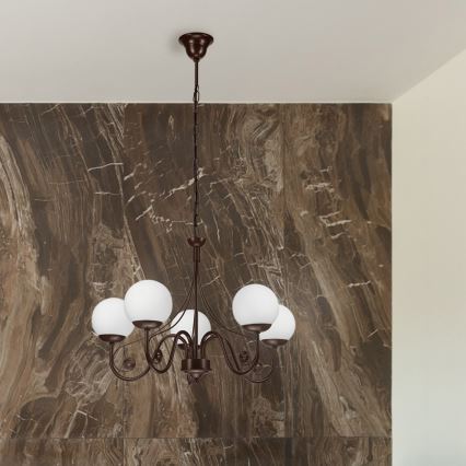 Brilagi - Lampadario a sospensione con catena COTTAGE 5xG9/40W/230V marrone/bianco