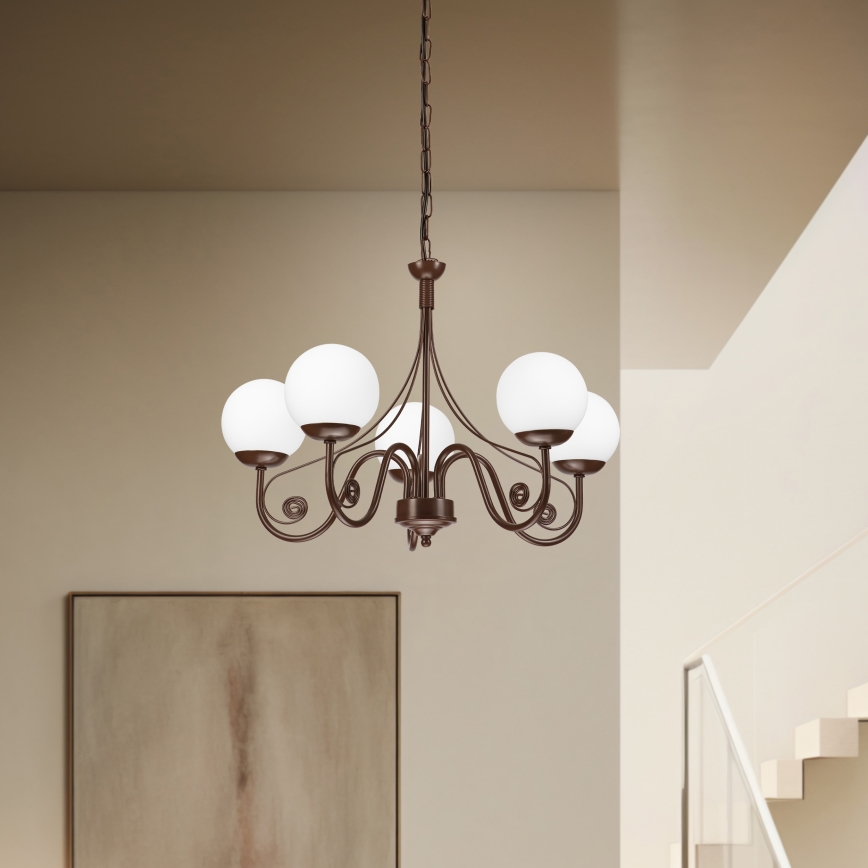 Brilagi - Lampadario a sospensione con catena COTTAGE 5xG9/40W/230V marrone/bianco