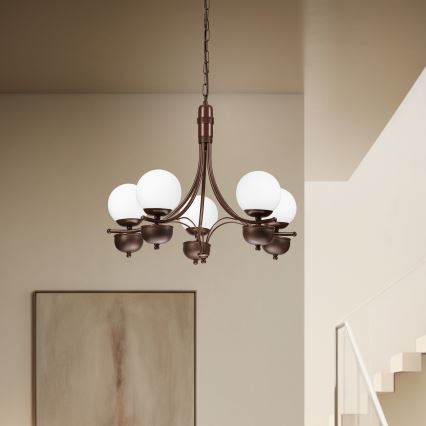 Brilagi - Lampadario a sospensione con catena COTTAGE 5xG9/40W/230V quercia/bianco