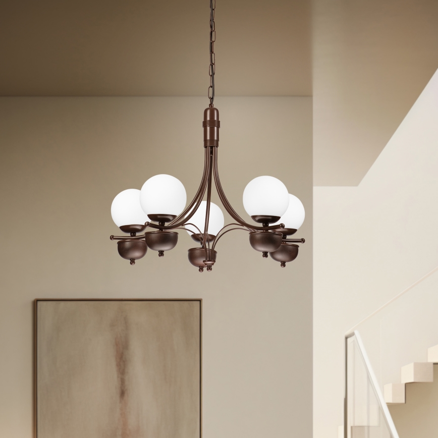 Brilagi - Lampadario a sospensione con catena COTTAGE 5xG9/40W/230V quercia/bianco
