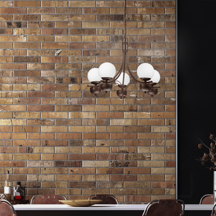 Brilagi - Lampadario a sospensione con catena COTTAGE 5xG9/40W/230V quercia/bianco