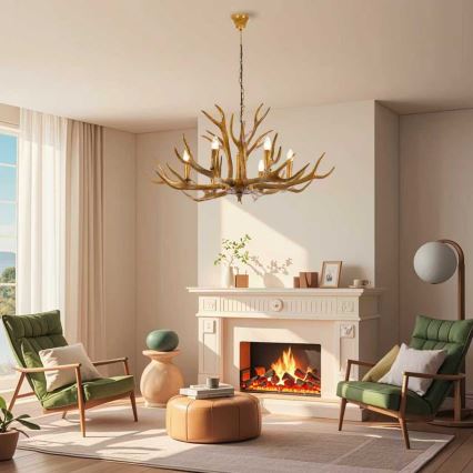 Brilagi - Lampadario a sospensione con catena DEER 6xE14/10W/230V, Ø 102 cm, con le corna