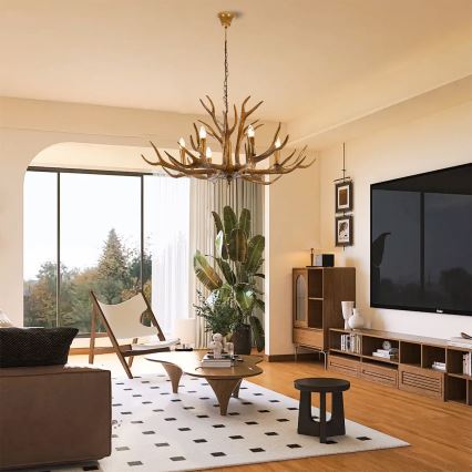 Brilagi - Lampadario a sospensione con catena DEER 6xE14/10W/230V, Ø 102 cm, con le corna