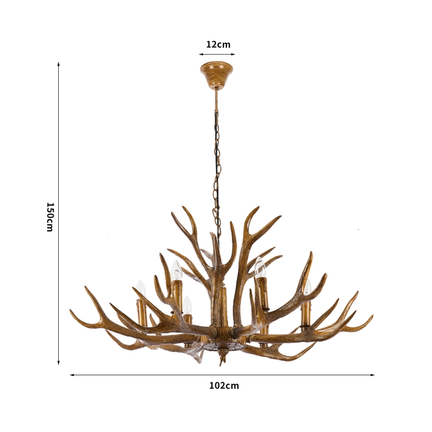 Brilagi - Lampadario a sospensione con catena DEER 6xE14/10W/230V, Ø 102 cm, con le corna