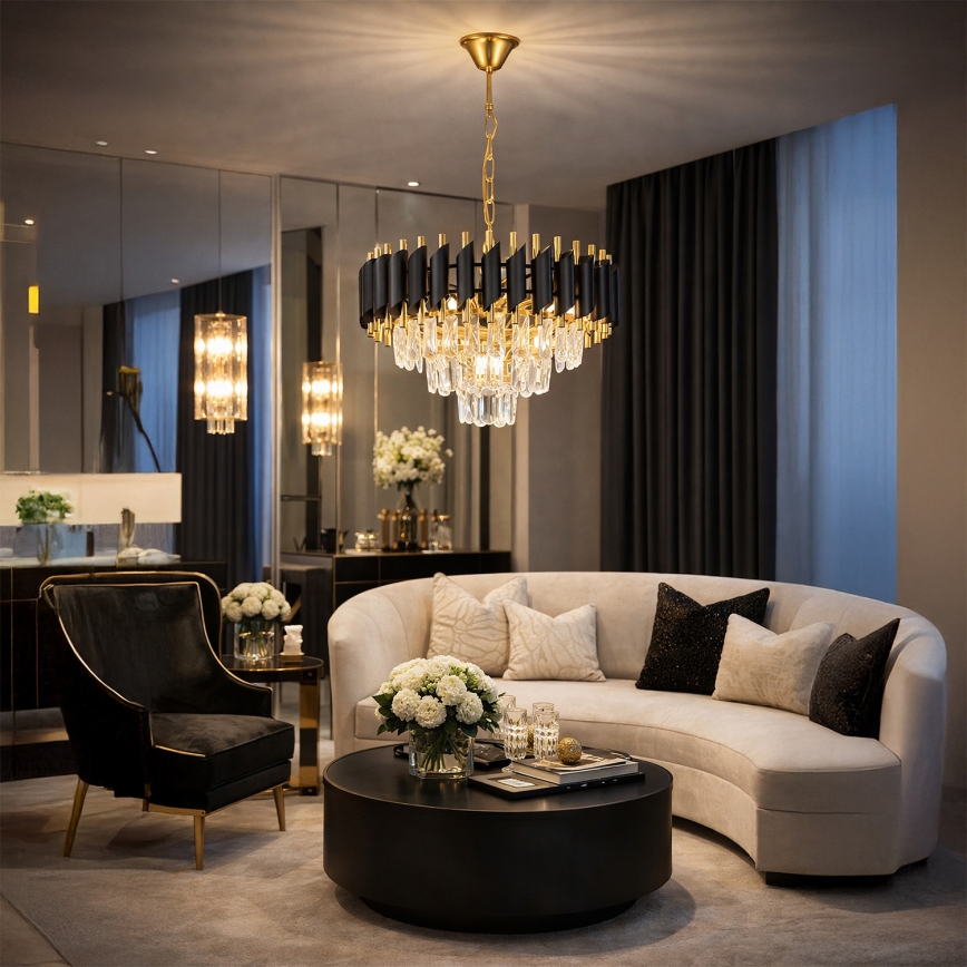 Brilagi - Lampadario a sospensione con catena ECLIPSE 5xE14/10W/230V Ø 38 cm nero/oro