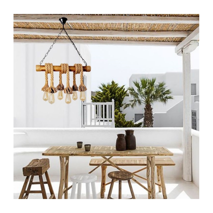 Brilagi - Lampadario a sospensione con catena KOS 6xE27/60W/230V faggio